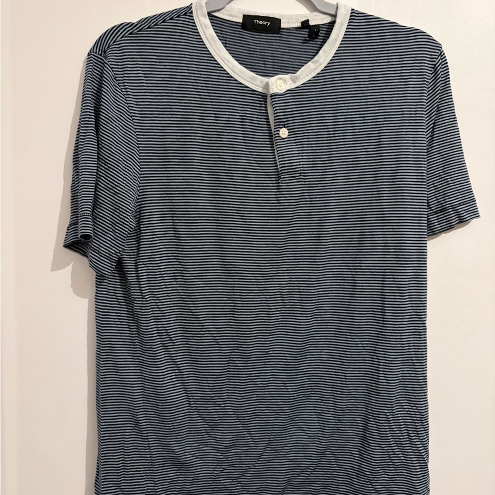 Theory Men's Navy Striped Tee